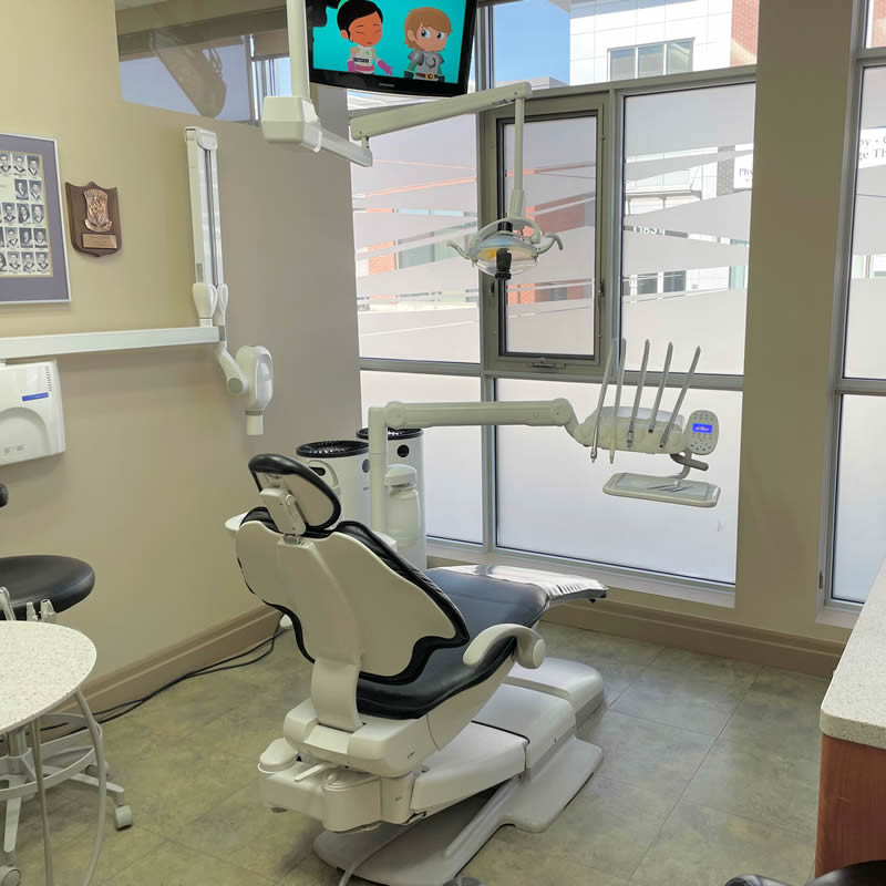 Television mounted above a dental operatory chair